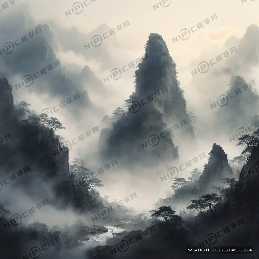 山谷 中国风 中国画 山水