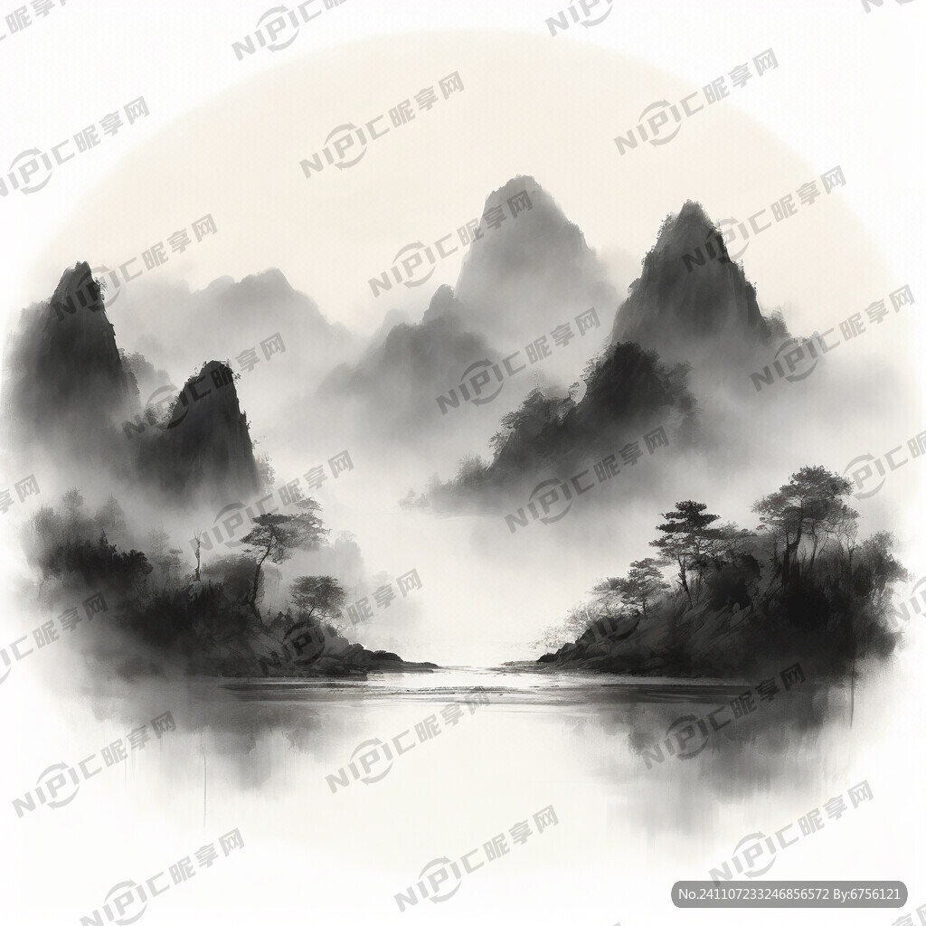山谷 中国风 中国画 山水