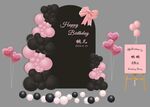 黑粉色女生成人礼生日派对布置