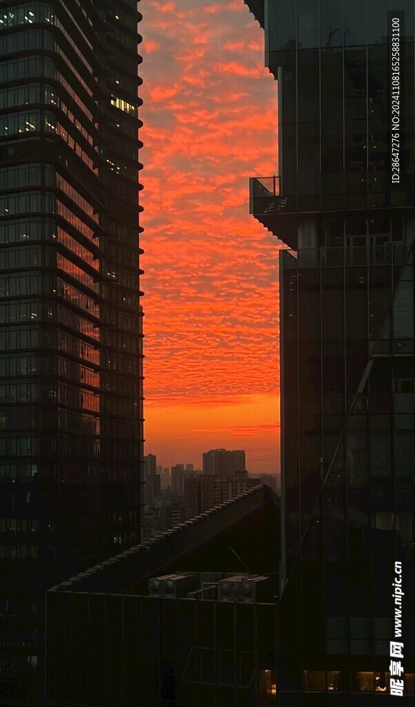 橙黄色日落晚霞城市自然风光建筑