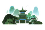 水彩古塔免扣插图