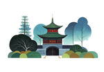  水彩古塔免扣插图