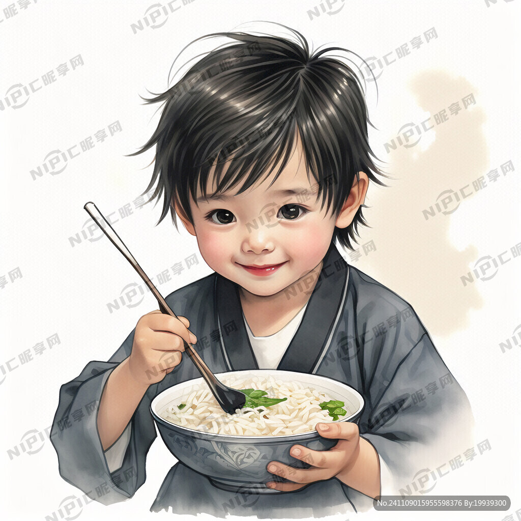 小男孩黑色长发 全景 正面光