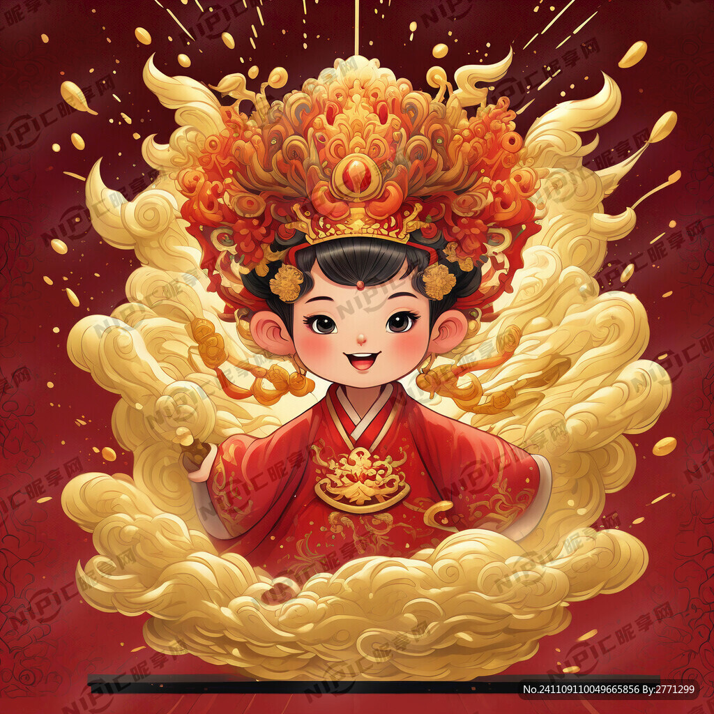 新年 财神 鞭炮 金币 门楼
