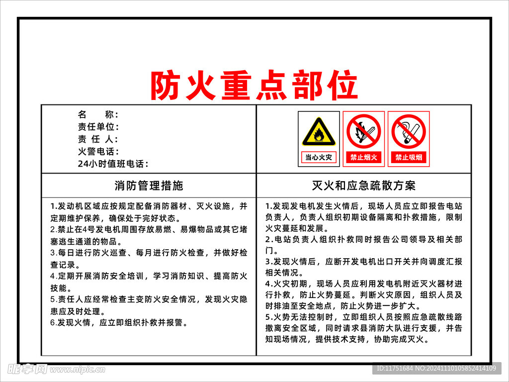 发电机 防火重点部位 