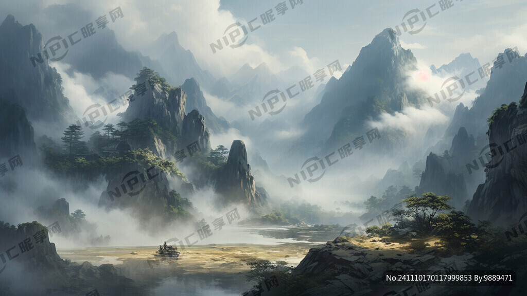山谷 中国风 中国画 山水