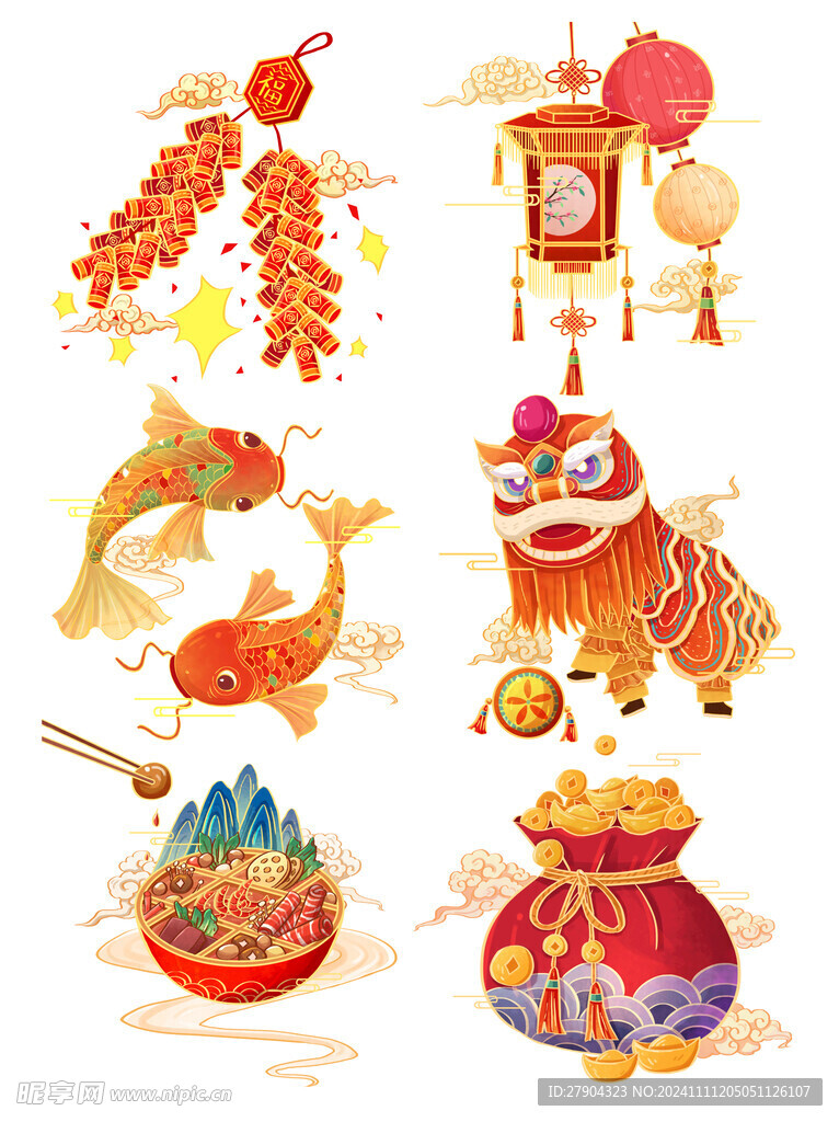 新年国潮风烫金小物件套图
