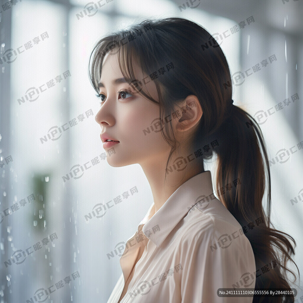 柔光、上班 少女 侧颜 远景