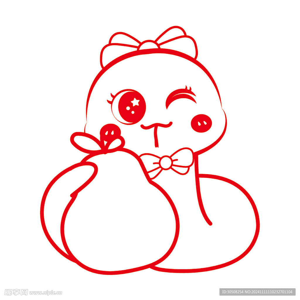 蛇卡通插画抱梨
