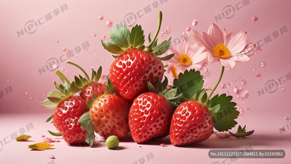 背景粉色渐变 中景主体草莓