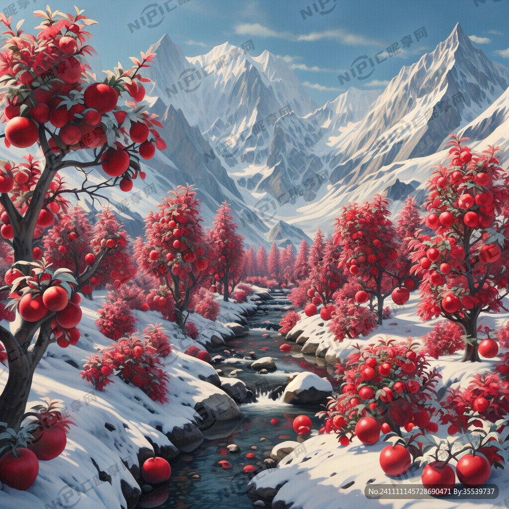 漫山遍野的雪山 都是苹果树