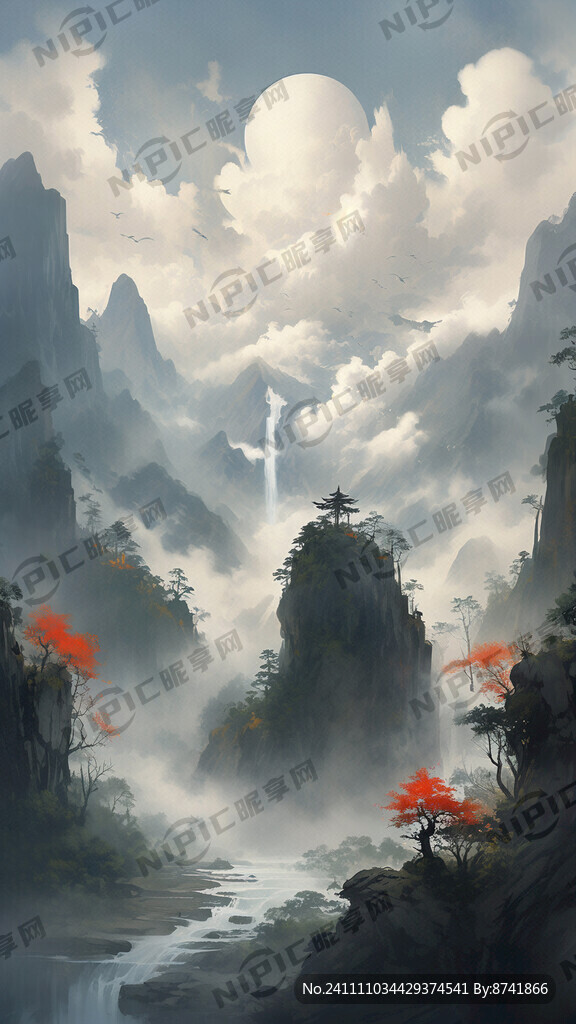 山谷 中国风 中国画 山水