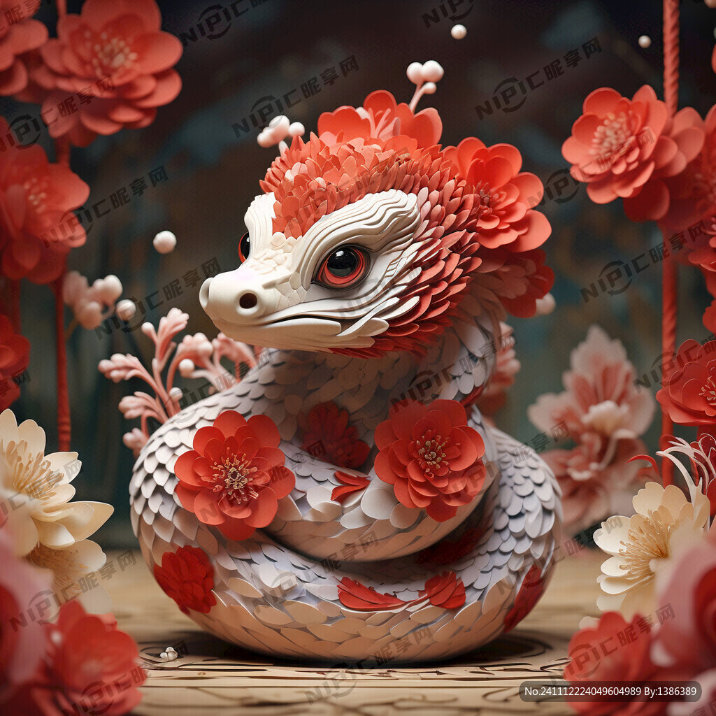 2025 蛇 可爱 新年蛇 花