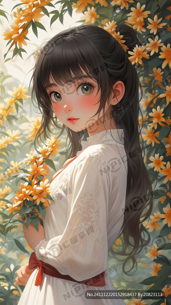 插画 桂花 田园乖巧猫咪