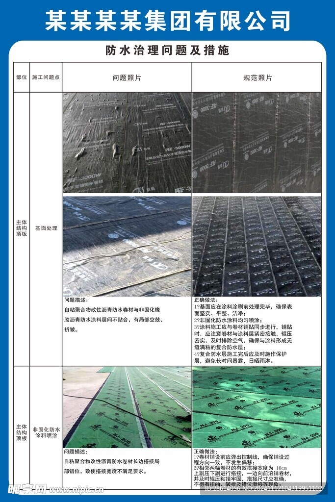 防水治理问题及措施工地展板