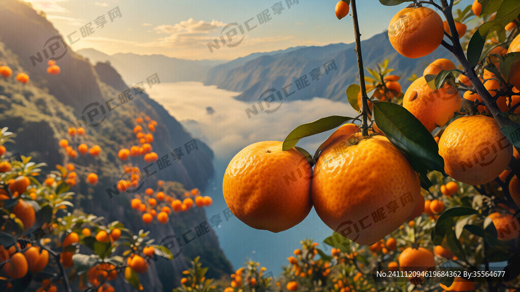 背景是巫峡口 左下是柑橘林