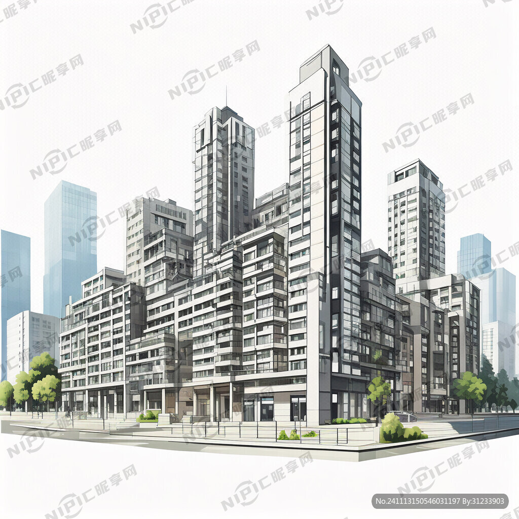 小区居民楼矢量图