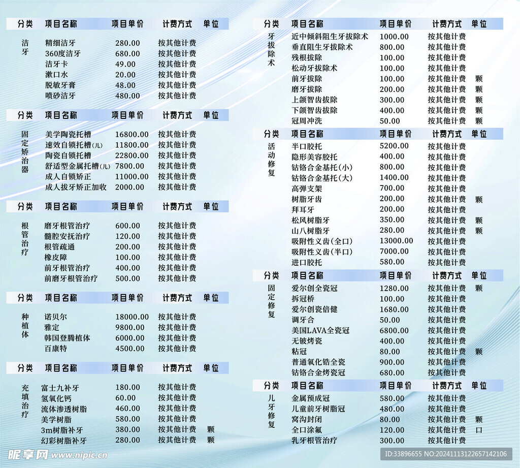 价目表