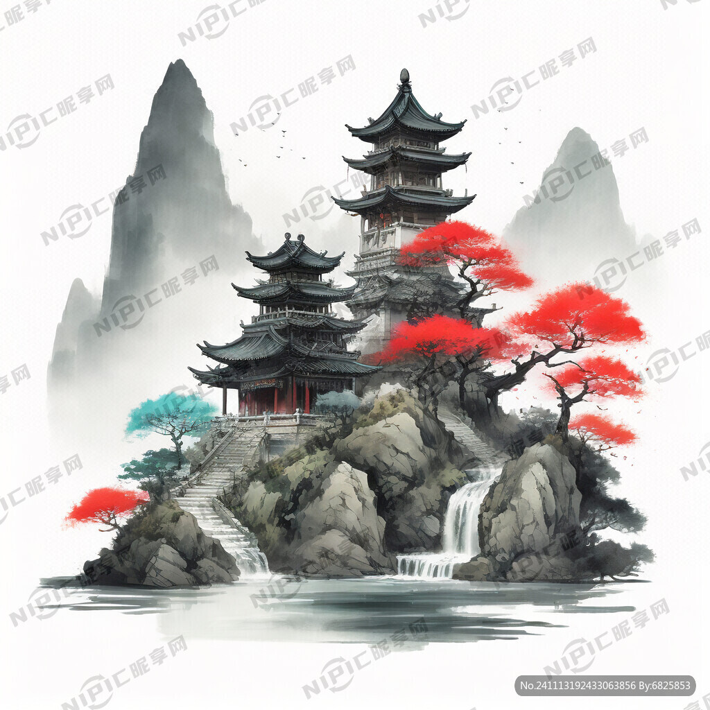 琉璃 水墨 中国风 彩色 山水