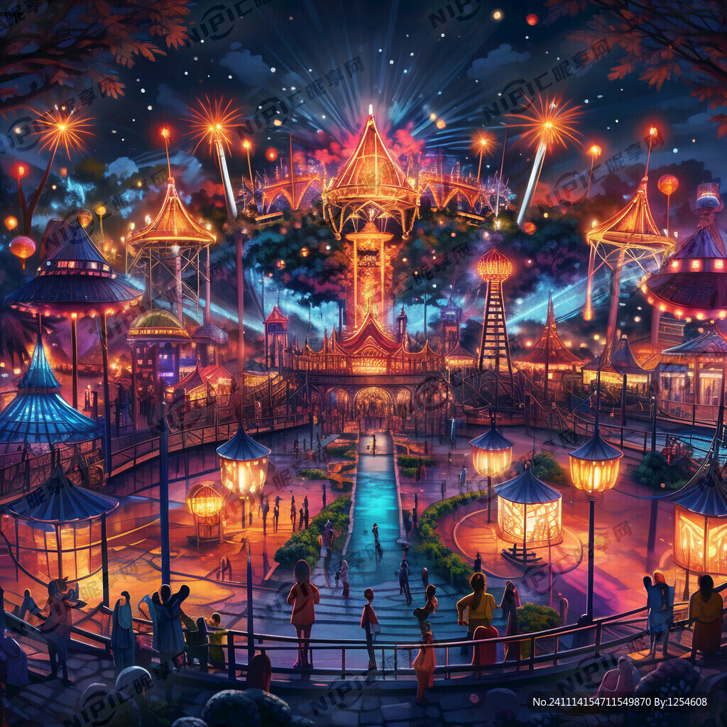 高清 游乐场 灯光绚丽 夜景
