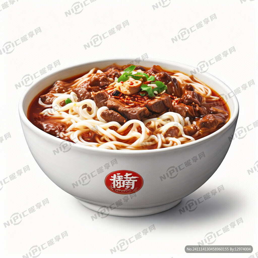 白色碗红烧牛肉面