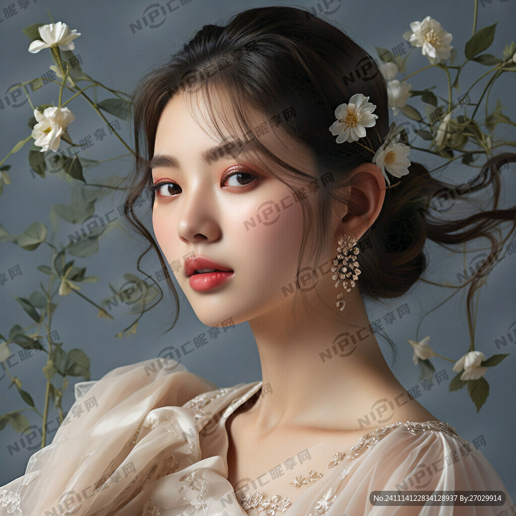 韩国美女 纱幔遮住半边脸 侧脸