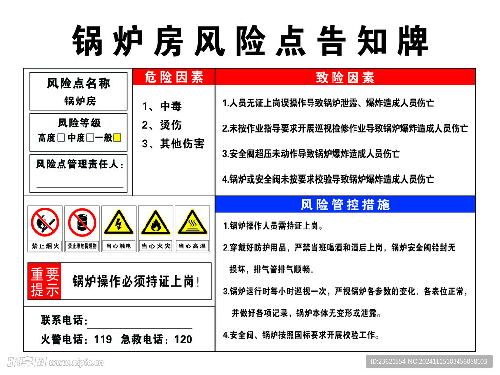 锅炉房风险告知牌