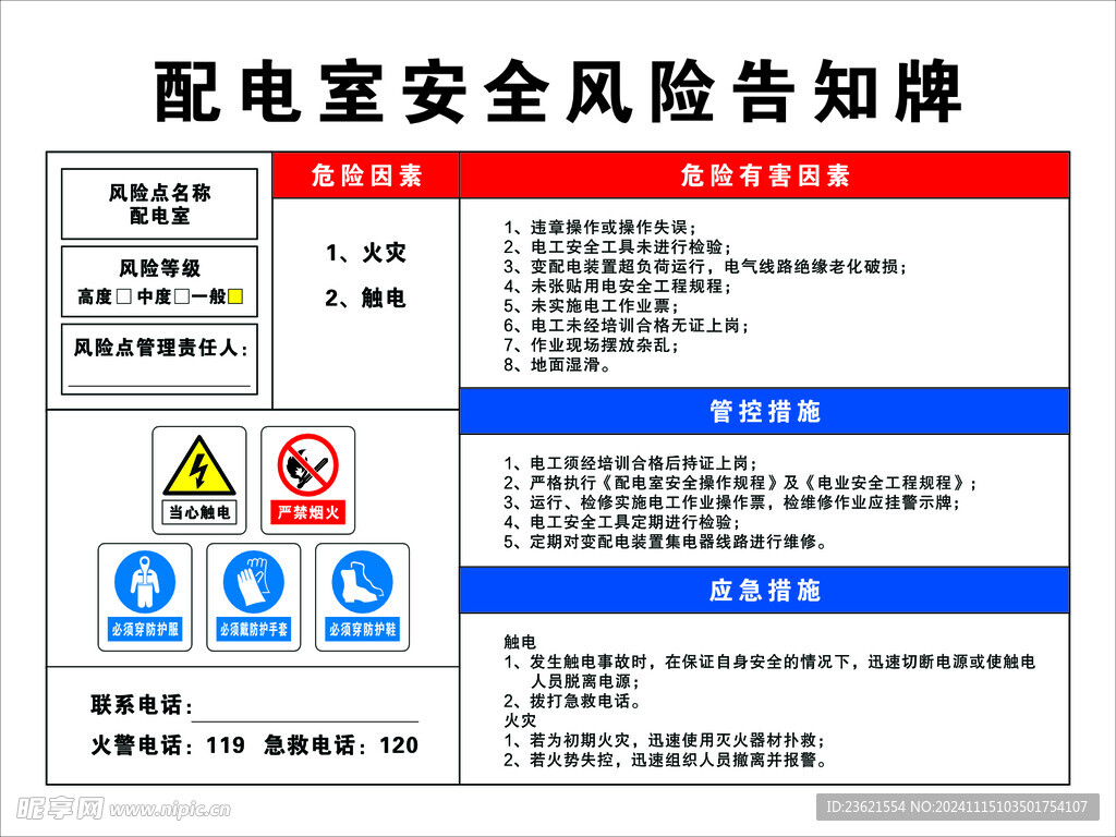 配电室安全风险告知牌