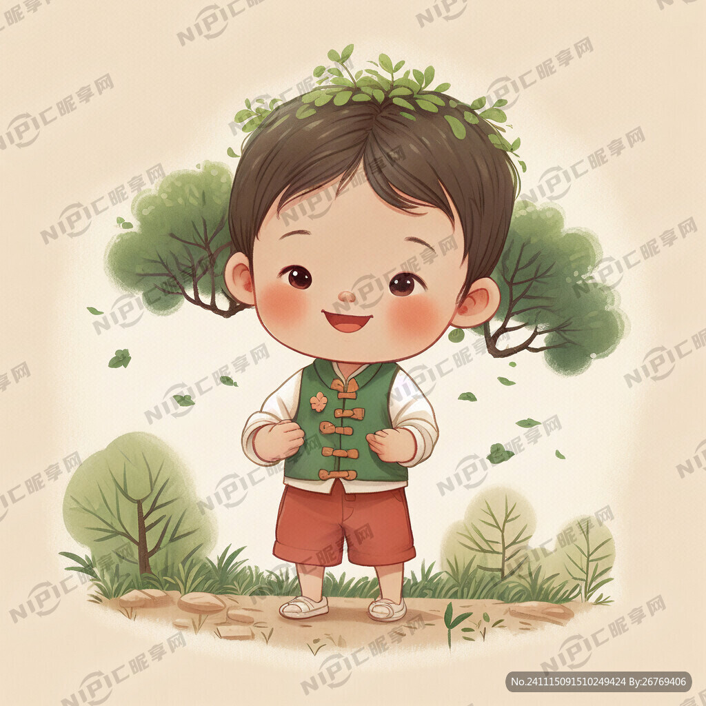 小孩 树 可爱 插画