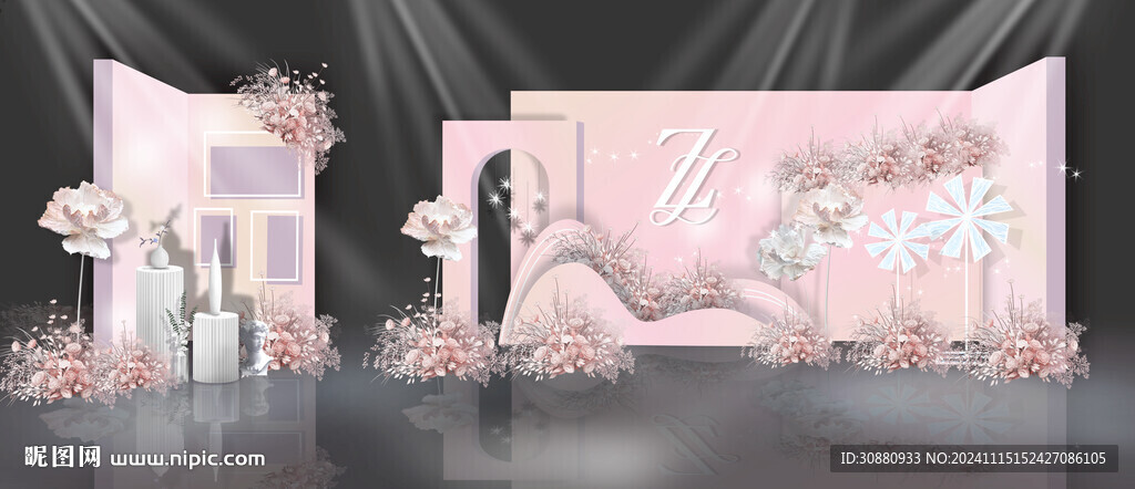 粉色婚礼迎宾区效果图