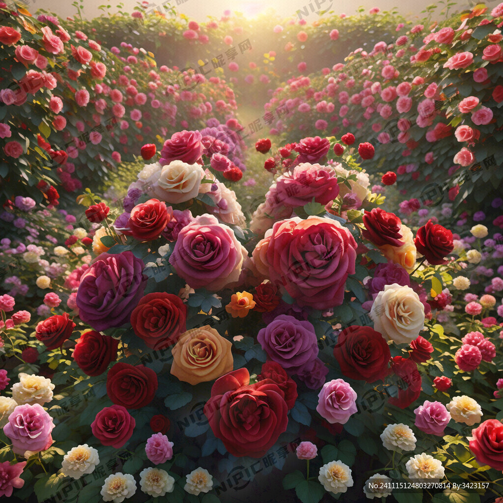 月季花与天竺葵缠绕的心形