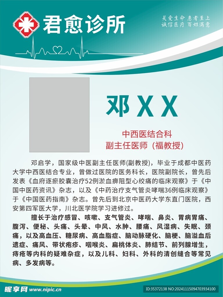 医疗诊所医生简介展板