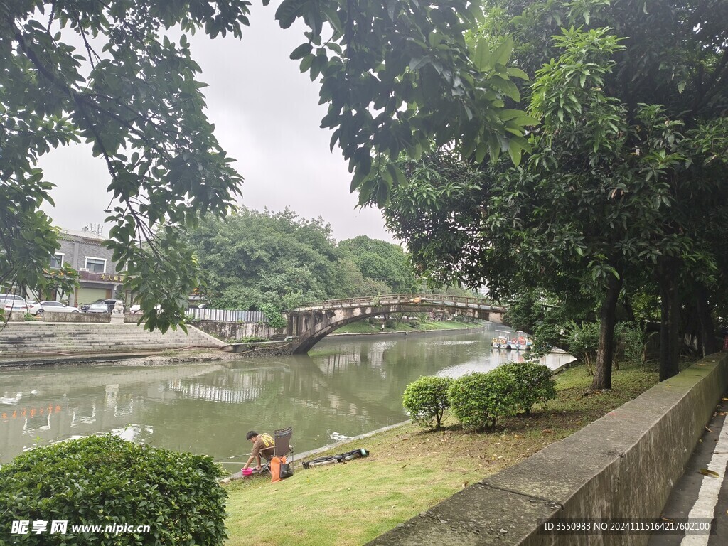 岸边 野餐 绿树 春游