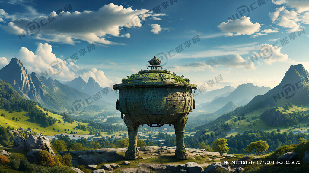 背景是绿色的山脉 蓝色的天空