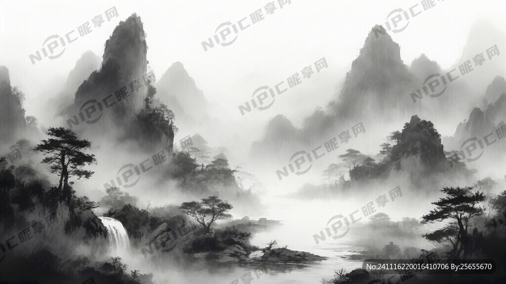 养生圣地 山谷 中国风 中国画