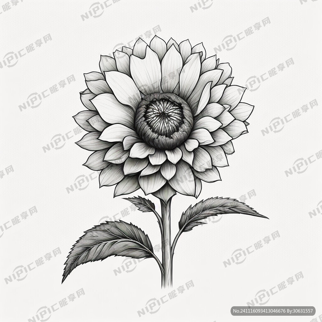葵花侧面 简笔画线条画黑白