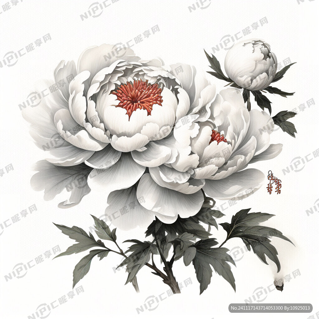 白描牡丹