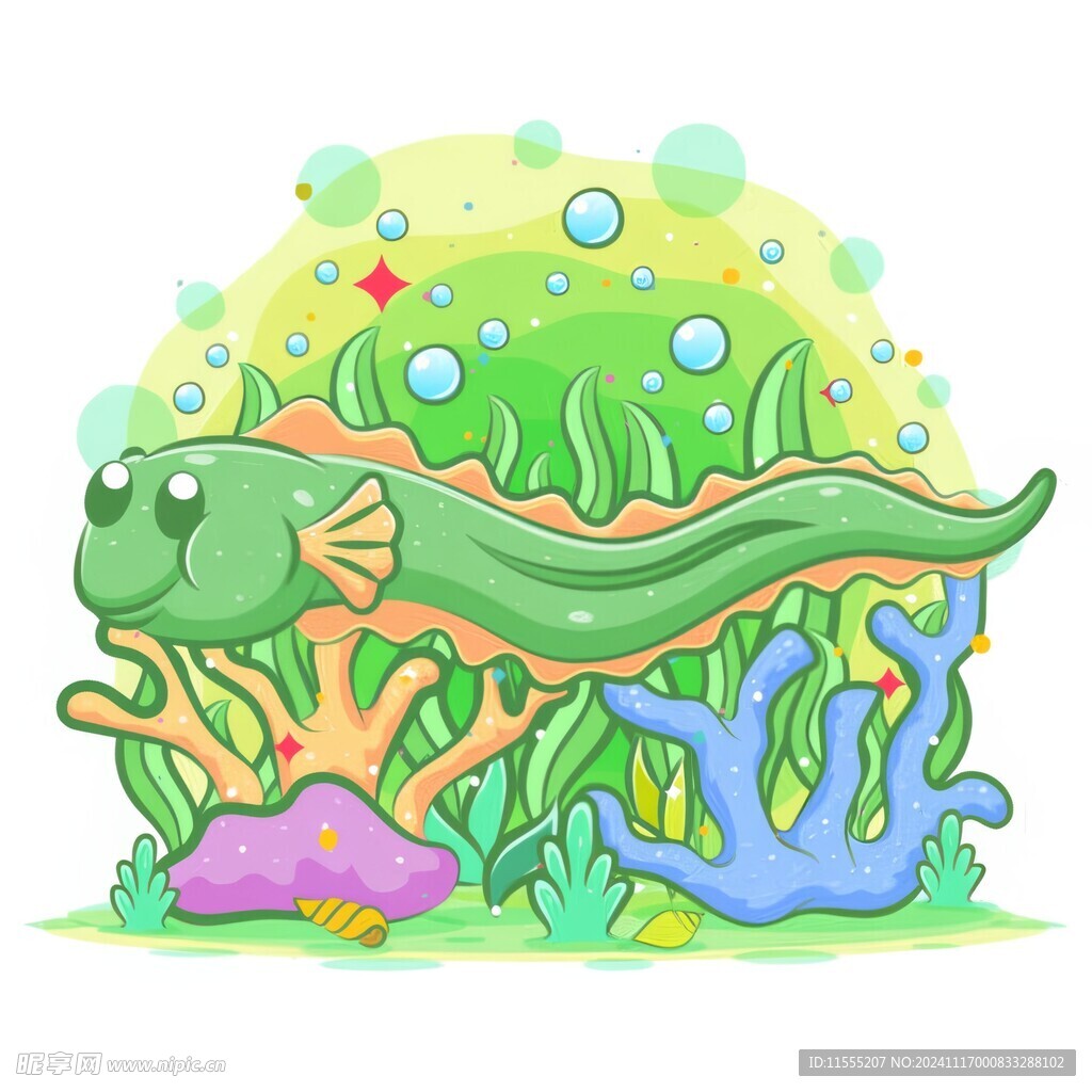 长长绿色电鳗海洋中游泳