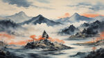 青山绿水 新农村  装饰画。现代 中国风