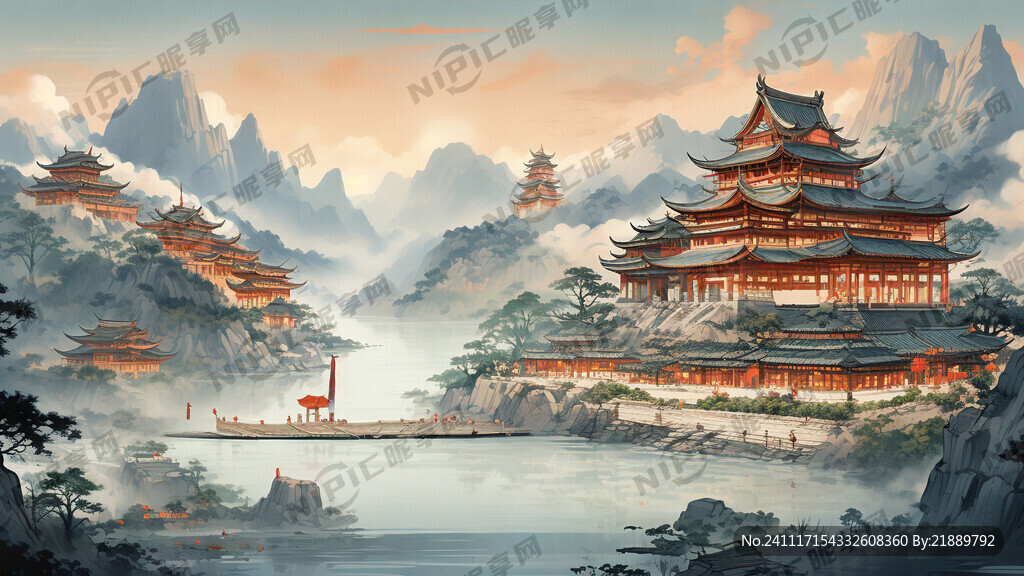 新农村 徽派建筑  青山绿水 