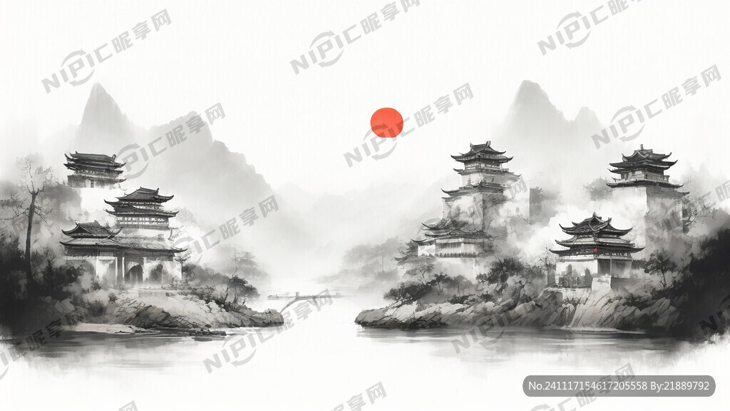新农村 中国风建筑 青山绿水