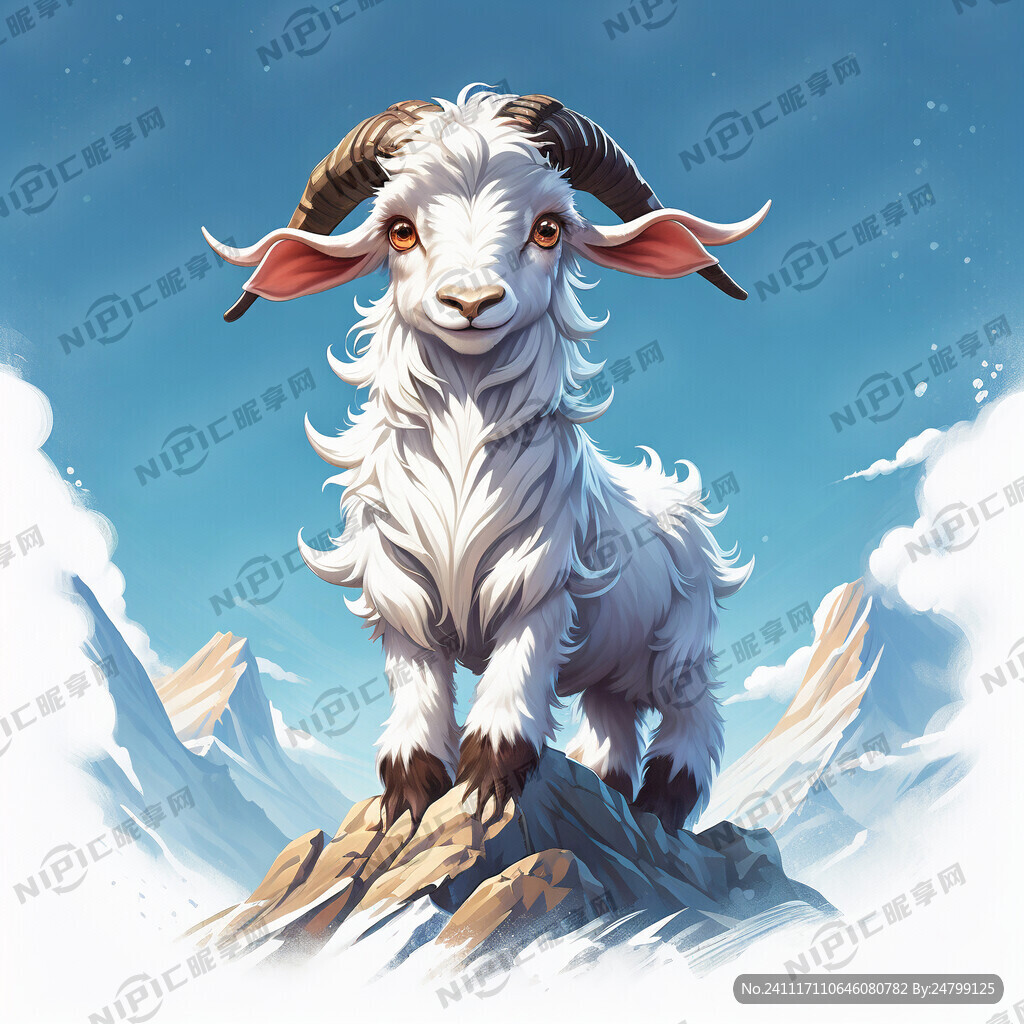 屹立在山顶的山羊 仰视角度