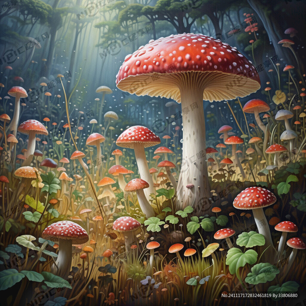 大菌菇 草丛   生动