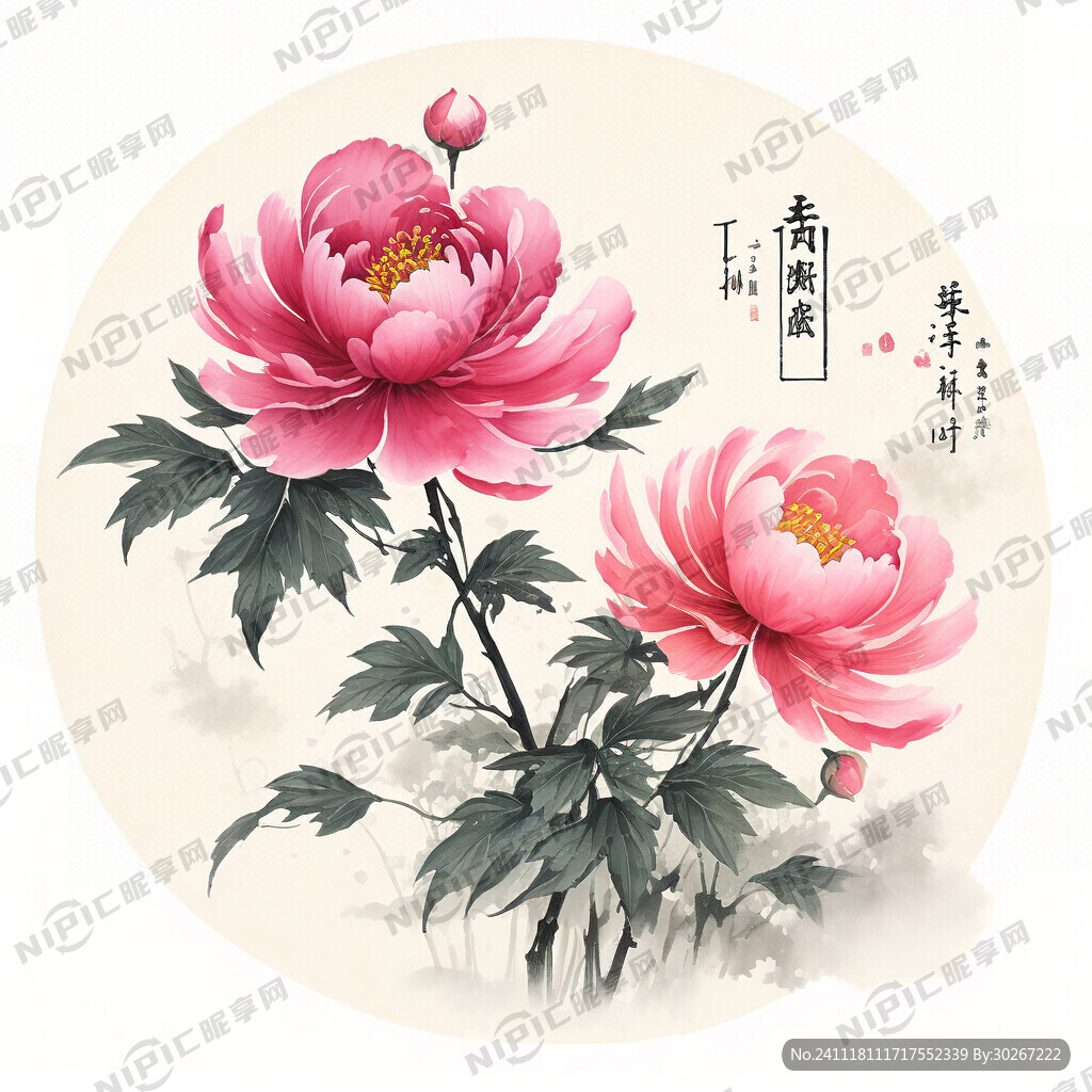 牡丹花 水墨画 花开富桂