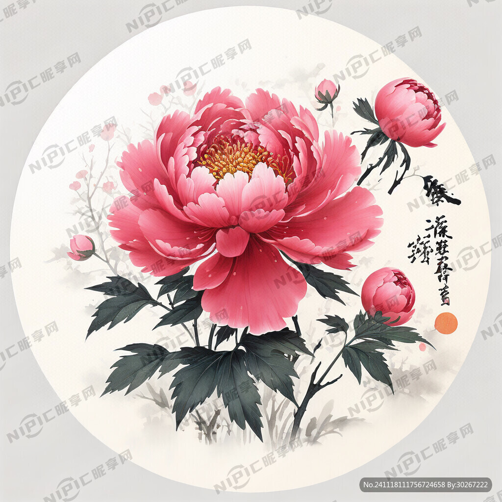 牡丹花 水墨画 花开富桂