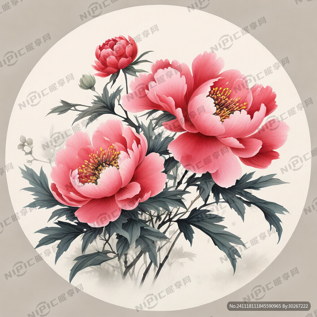 手绘牡丹花 水墨画 花开富桂