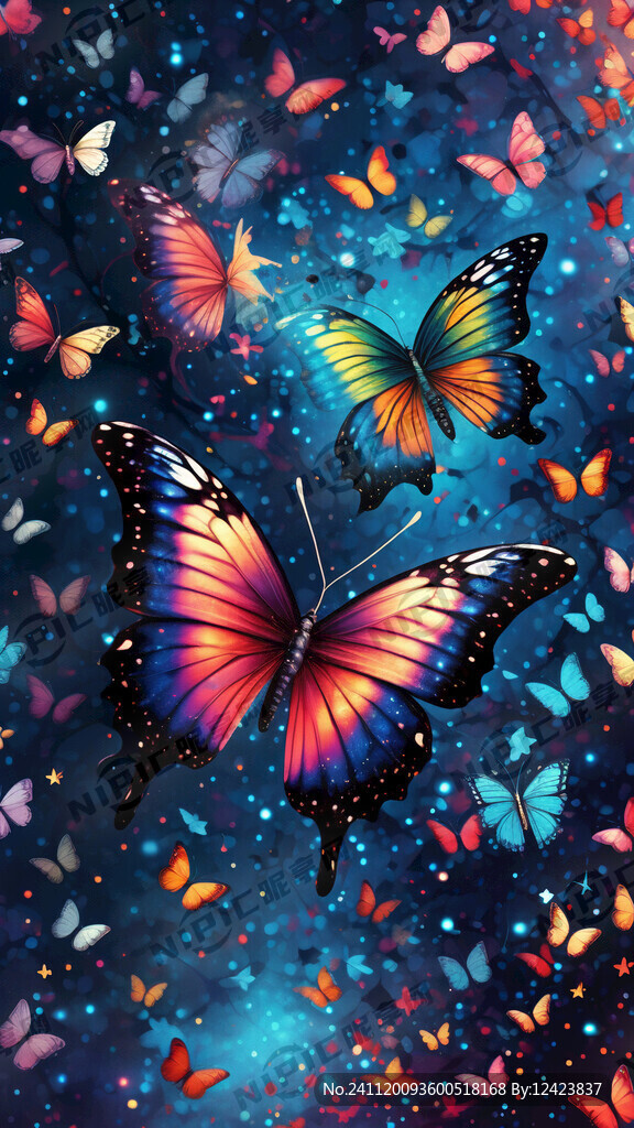 梦幻般的彩色蝴蝶 星空炫酷背景
