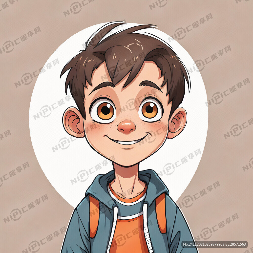 卡通 男孩 肖像 有手