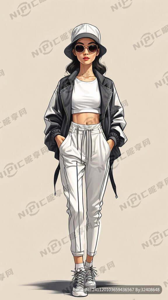 简洁插画 走秀 女性 运动服