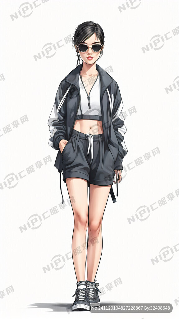 简洁插画 走秀 女性 运动服